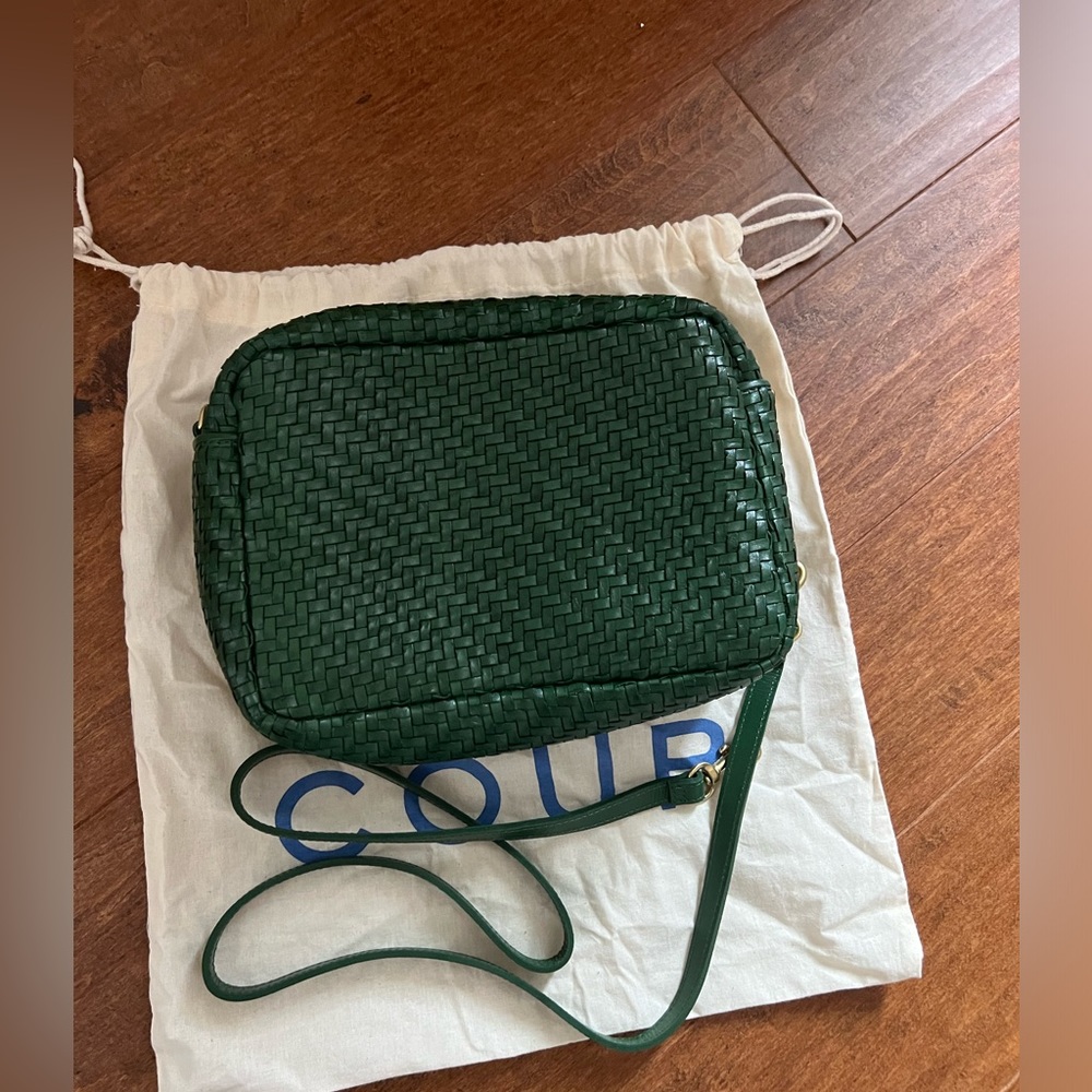 Clare V Marisol in green woven leather